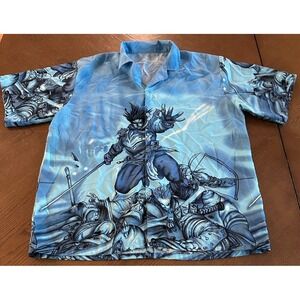 Vintage 90s Y2k Anime Soldier Blue Button Down Asian Japan Shirt Size XL
